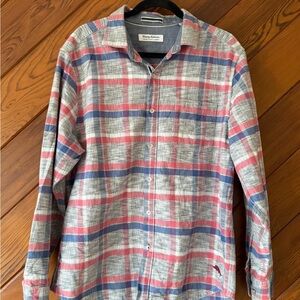Tommy Bahama Canyon Beach Flannel Plaid Shirt Mens L Cotton Tencel
